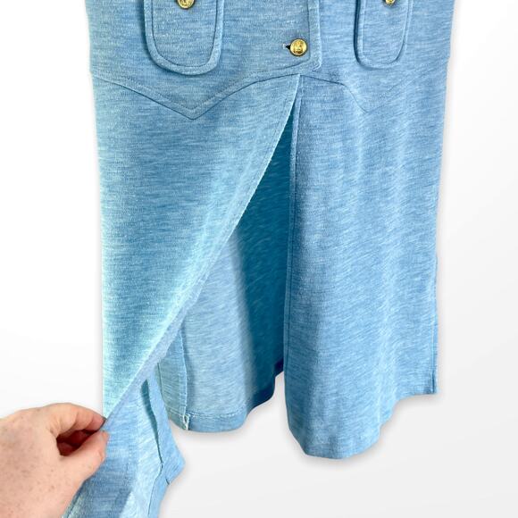 60s Vintage Blue A Line Sleeveless Tunic Open Front Shirt Dress Nautical Buttons - Picture 2 of 7